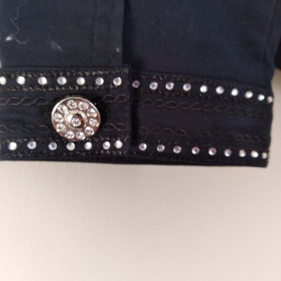 Simon Chang Denim Cotton Jacket with Bling Black with Rhinestone trimbuttons - Picture 5 of 6